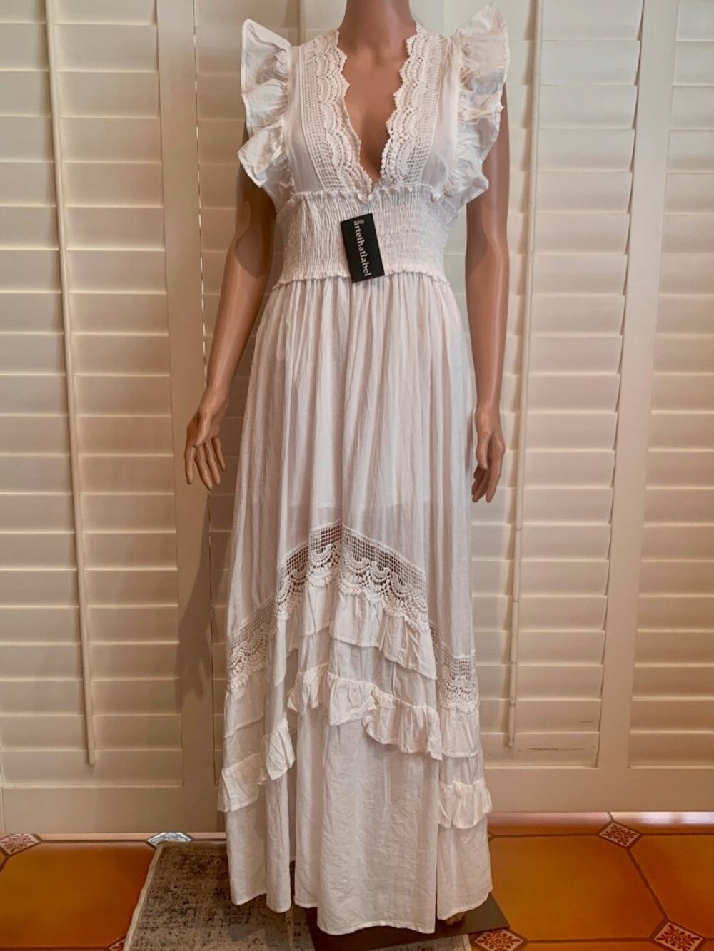 Vintage White 100% Cotton Maxi dress with Crochet accents